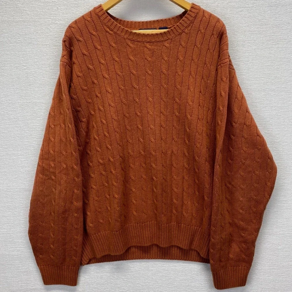 Saddlebred Men's XL Orange Cable Knit 100 % Cotton‎ Crewneck Sweater
